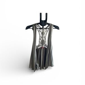 Barbara Lesser  Gray Sleeveless Top with Lace Detail